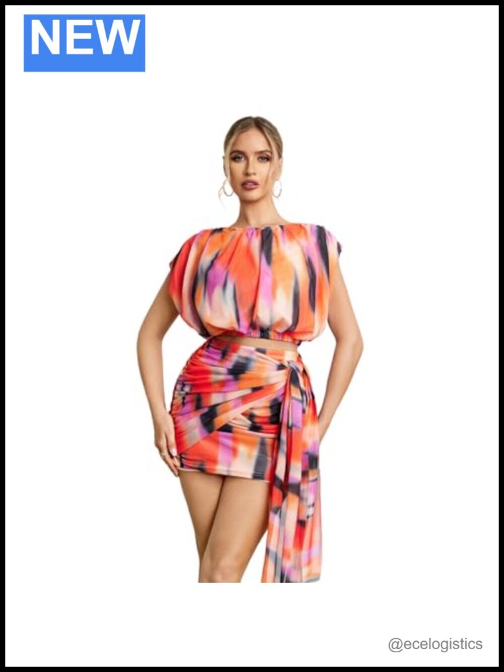 Women's 2 Piece Skirt Set Tie Dye Crop Top Ruched Mini Skirt Summer Outfit